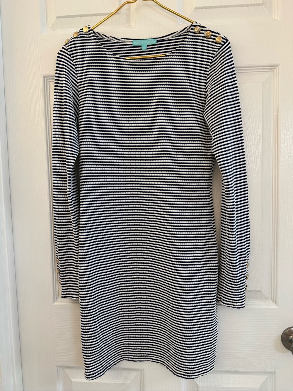 Melissa Odabash Agata Navy Stripe Long Sleeve Mini Dress L - Picture 3 of 15
